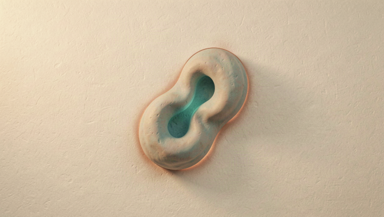 'A soft rounded organic form glowing teal from within - abstract cellular energy'